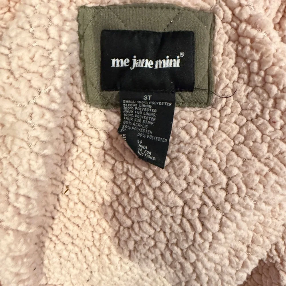 Me Jane Mini Olive Quilted Kids Jacket with removable Faux Fur Hood